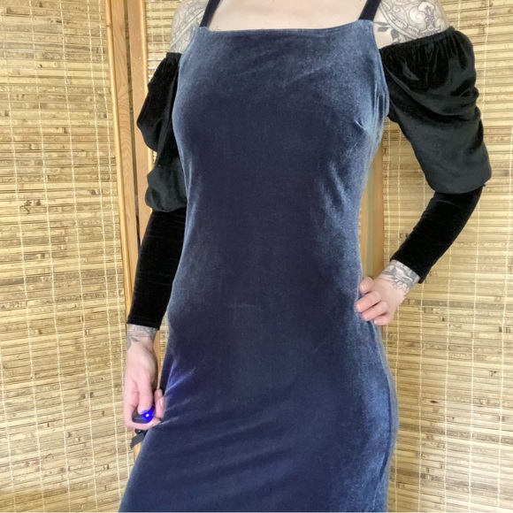 90’s blue stretch velvet Rampage dress. Size M. - Picture 1 of 9